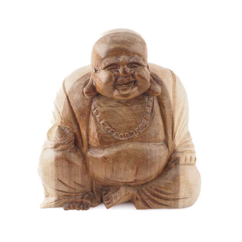 Soška dřevo Happy Buddha 15 cm světlá