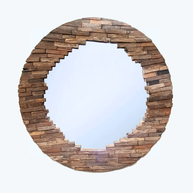 Zrcadlo dřevo Round Deck Puzzle 80 cm