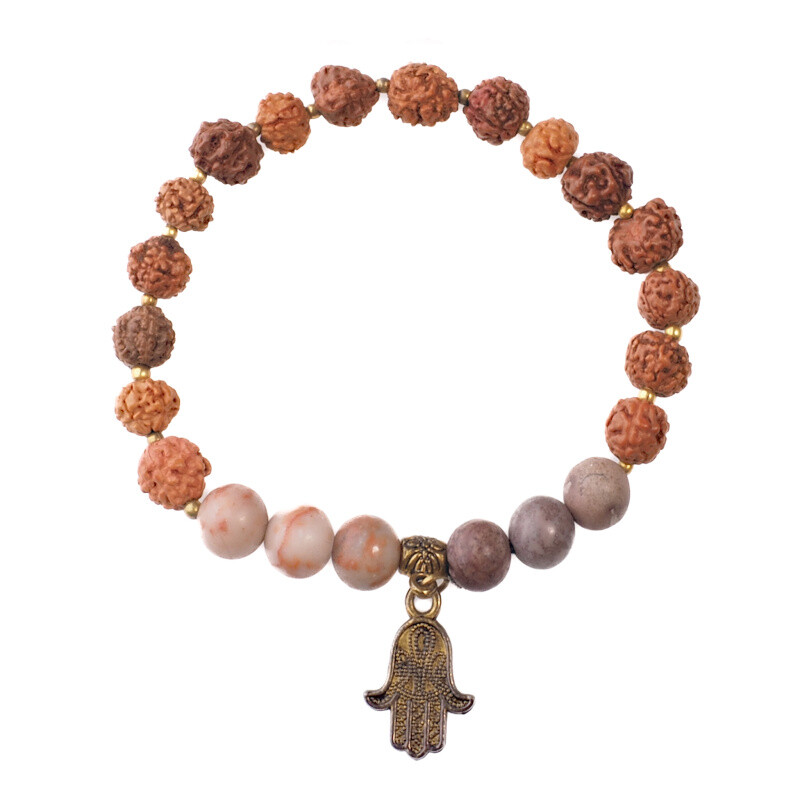 Japa Mala náramek Hamsa 08 mm hnědá