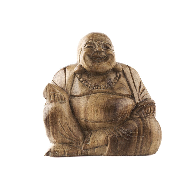 Soška dřevo Happy Buddha 11 cm světlá