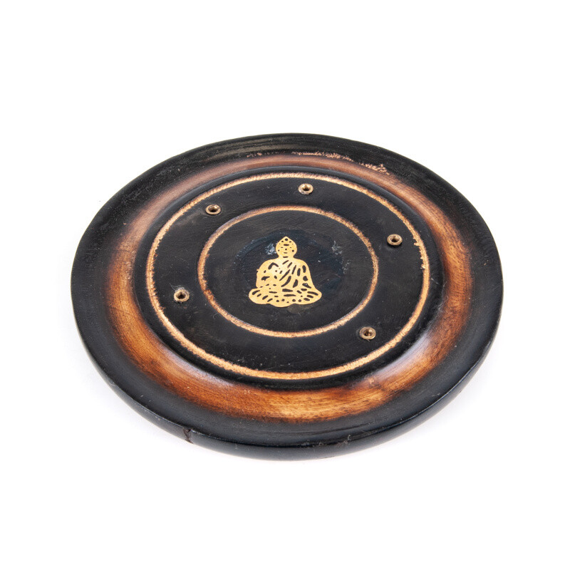 Stojánek na vonné tyčinky - talířek dřevo Buddha 10 cm