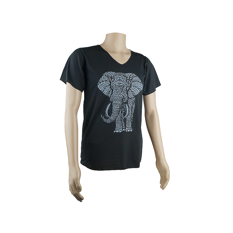 Tričko pánské Ethno Elephant V-výstřih L černá