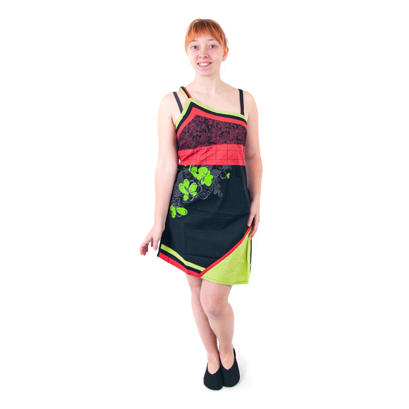 Šaty krátké Sanjana s obrázkem XL Černá Červená Zelená